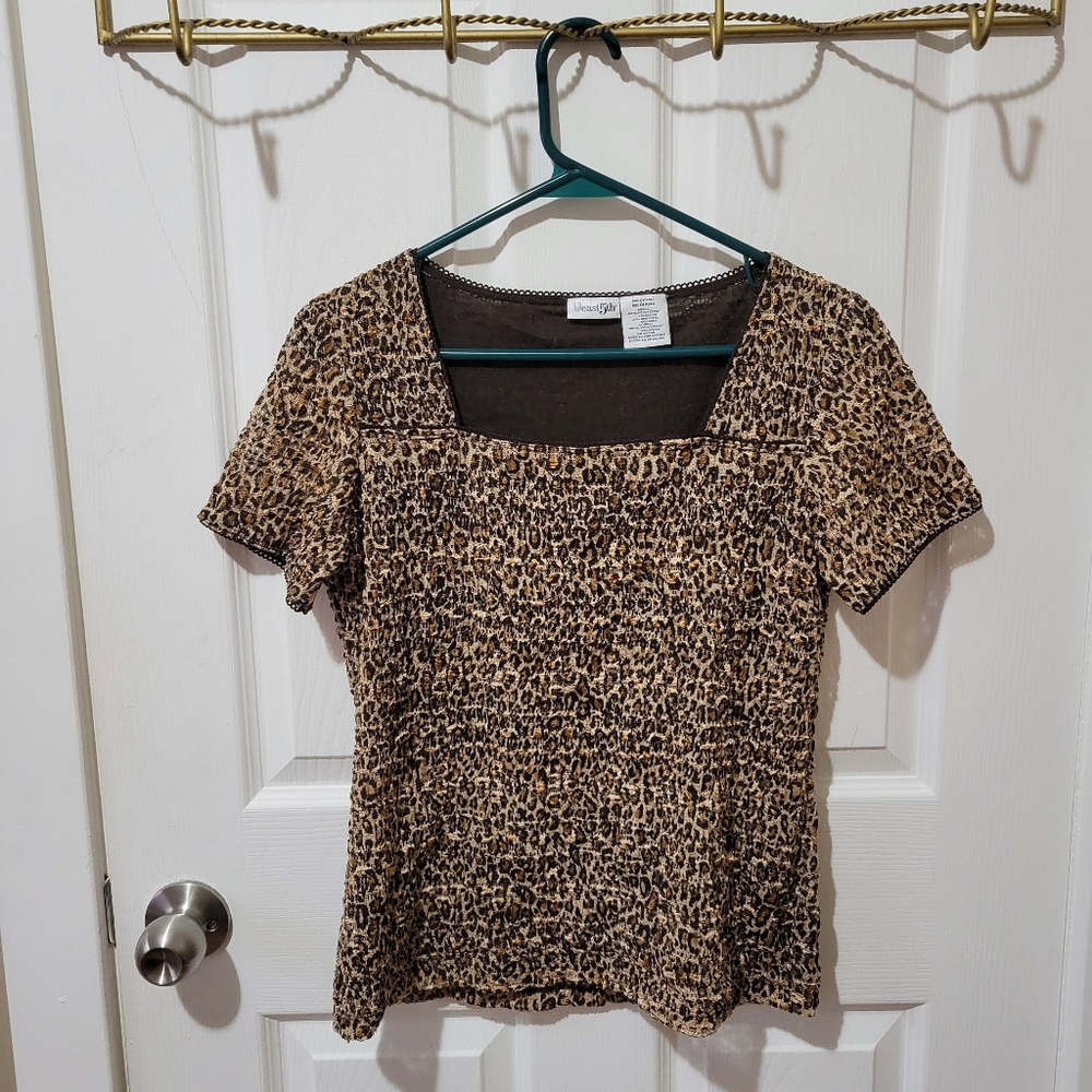 Vintage 90s y2k east 5th cheetah print square neck short sleeve tee medium
